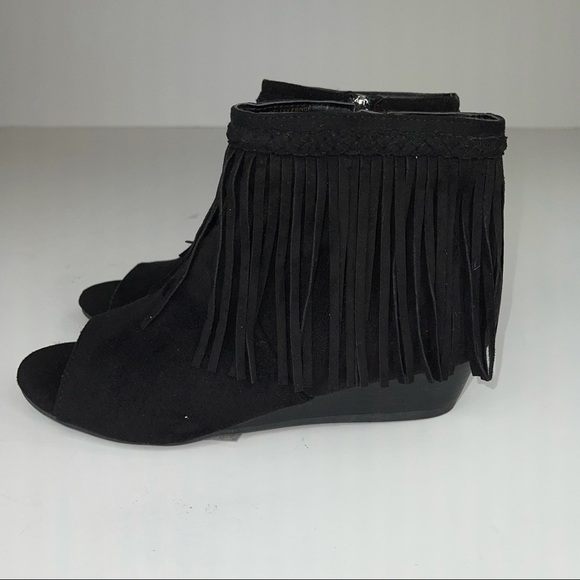 Sam Edelman Kelly Fringe Black Peep Toe Wedge 5 - Picture 6 of 15